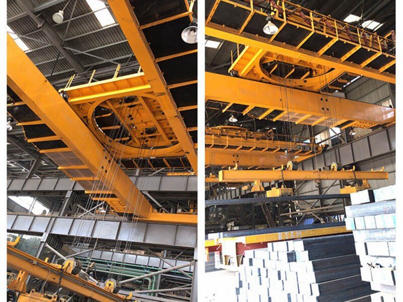 Overhead Magnet Crane with Rotating Traverse Beam Magnet Spreader