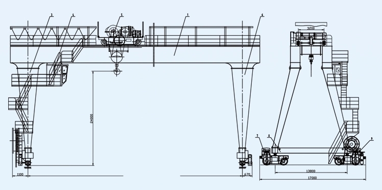 MG Box Type Heavy Duty 50-400 ton Double Girder Gantry Crane Price Drawing