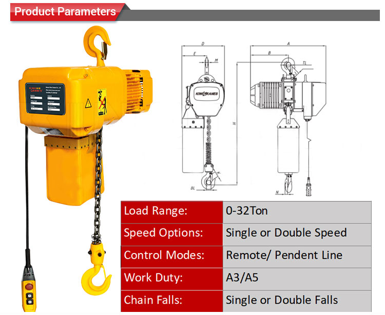 Specification of china electric chain hoist